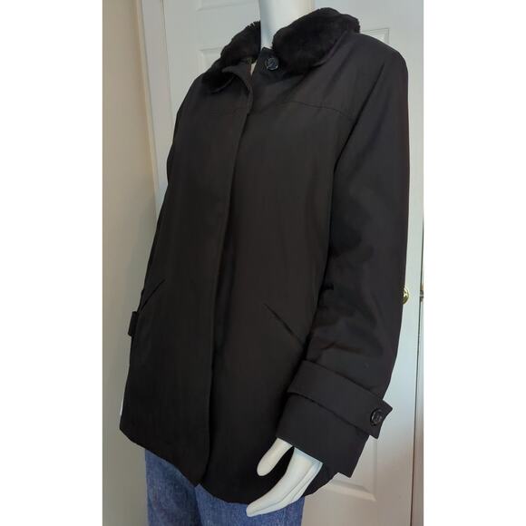 LARRY LEVINE SPORT Black Jacket with removable faux fur collar women's size M - Picture 8 of 8